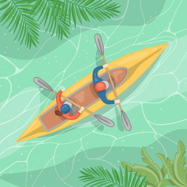 顶视图的独木舟在河与人。图片下载