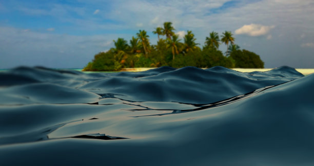 一个岛在背景的3d渲染插图图片下载