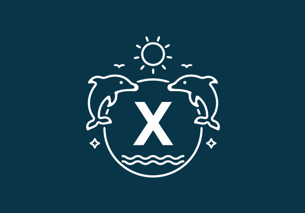 白蓝色x海豚的首字母图片下载