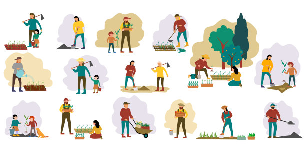 人们园艺设置妇女种植花园图片下载