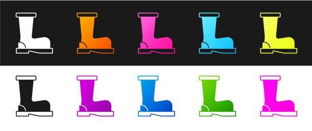 设置火靴图标隔离在黑色和白色图片下载