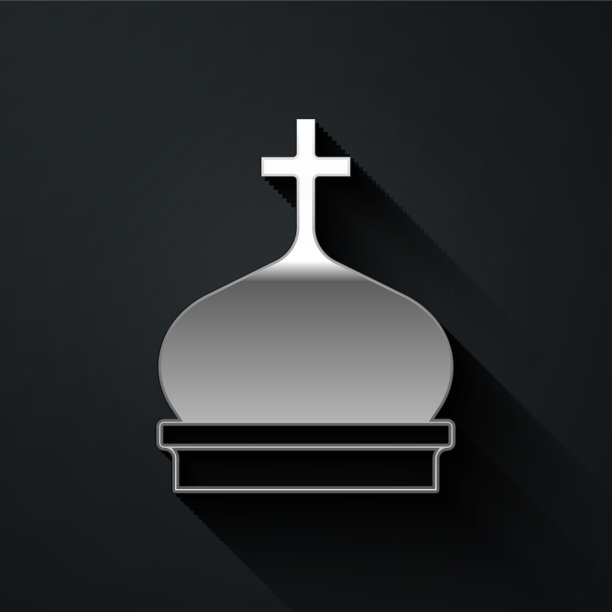 银色基督教教堂塔孤立的图标图片下载