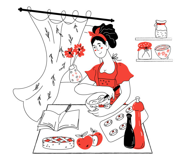 准备苹果派的女人卡通人物图片下载