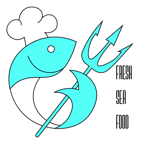 标志鲜嫩海鲜鱼用三叉戟图片下载