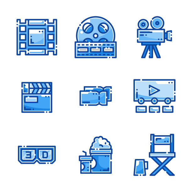 电影填充线条样式图标集图片下载