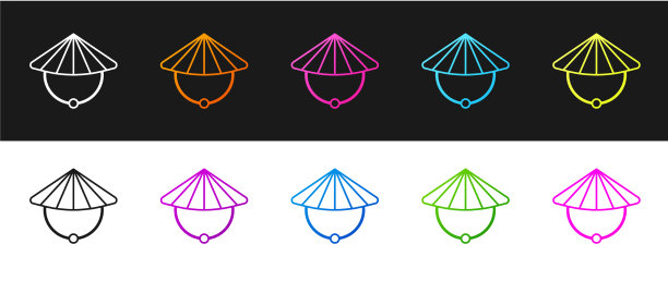 设置亚洲或中国锥形草帽图标图片下载