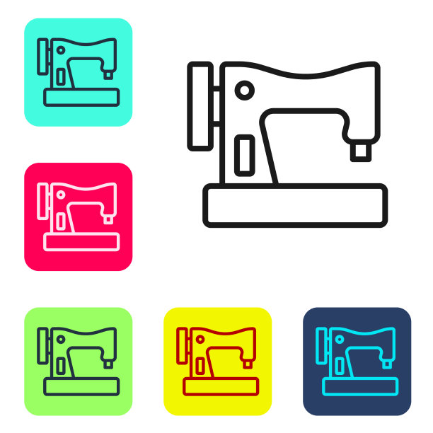 黑线缝纫机图标孤立在白色上图片下载