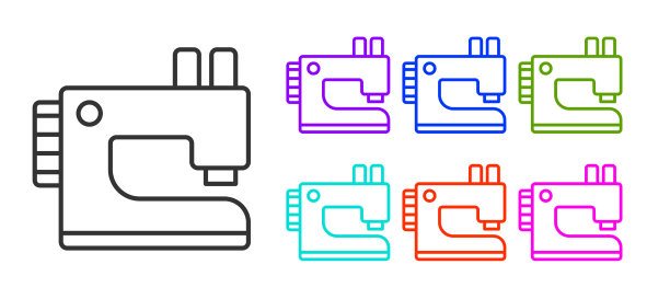 黑线缝纫机图标孤立在白色上图片下载