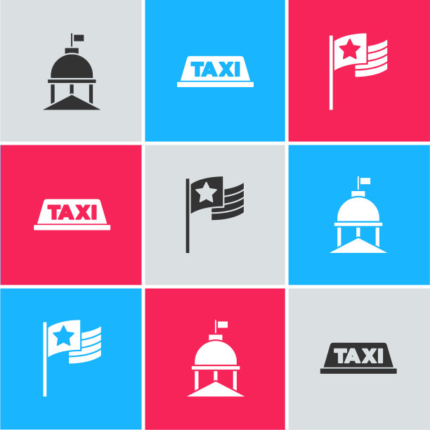 设白宫出租车和美国国旗图片下载