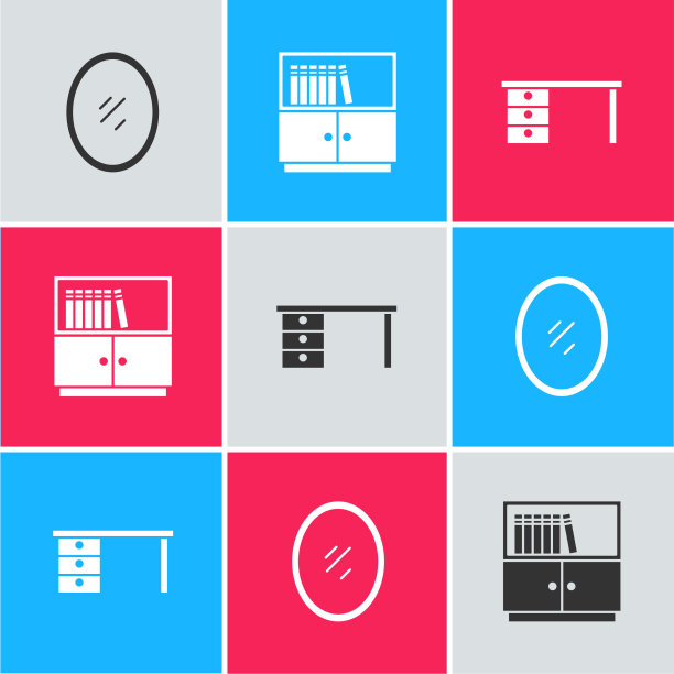 设置镜像图书馆书架和办公桌图标图片下载