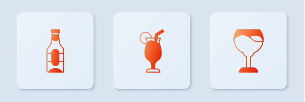 将鸡尾酒啤酒瓶和葡萄酒杯设置为白色图片下载