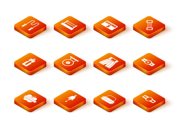 设苹果和卷尺，摇铃，健身摇铃，锣，运动包，拳击短，皮带和图标。向量图片下载