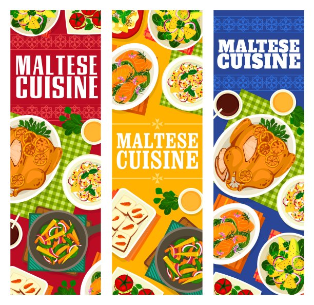 马耳他美食，马耳他美食卡通矢量横幅图片下载