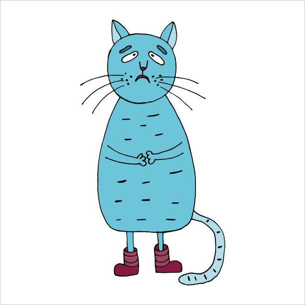 悲伤的猫孤立的卡通图片下载