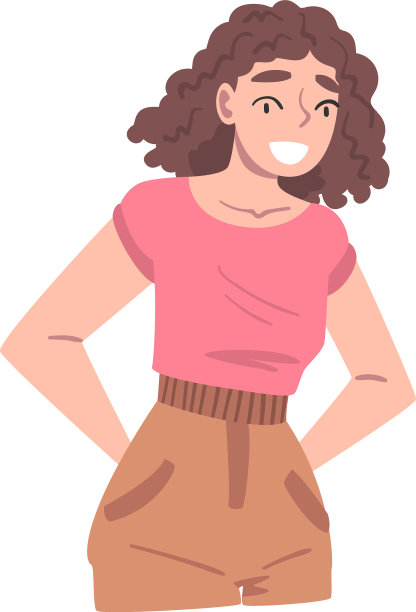 快乐的微笑女孩站在她的手在她的臀部图片下载