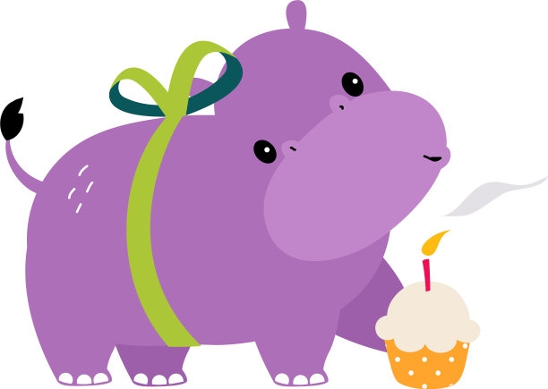 生日快乐概念可爱的河马巴小动物图片下载