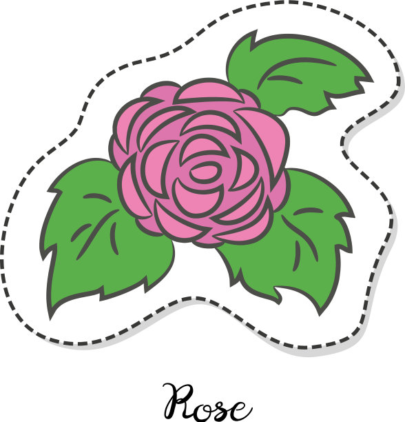 卡通贴纸与玫瑰在白色的背景图片下载