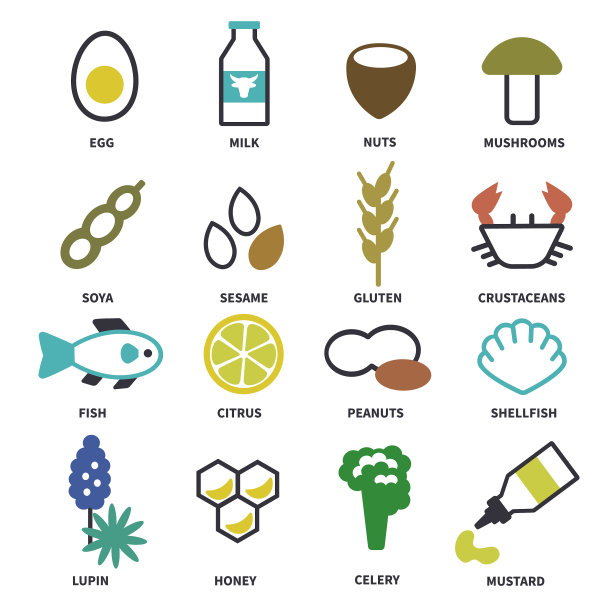 大设置图标与主要过敏原的食物图片下载