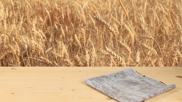 空木质朴的桌子上的背景是麦田，收获的概念。犹太节日图片下载