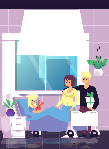 探望父母的女孩病人躺在一个图片下载