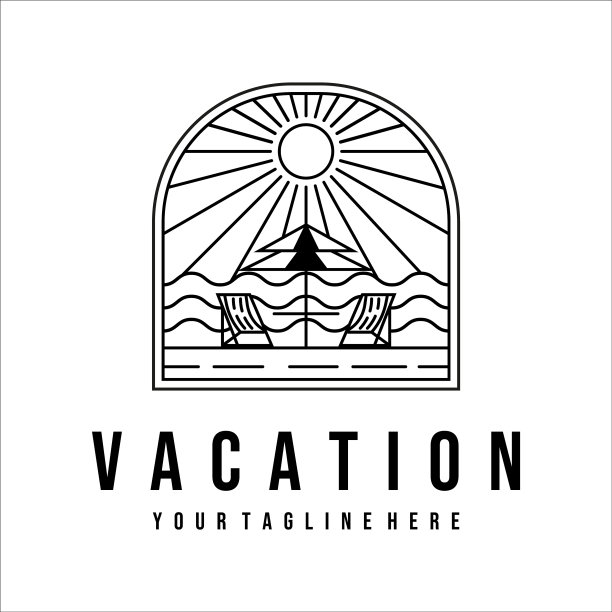 度假海滩标志线艺术模板图片下载