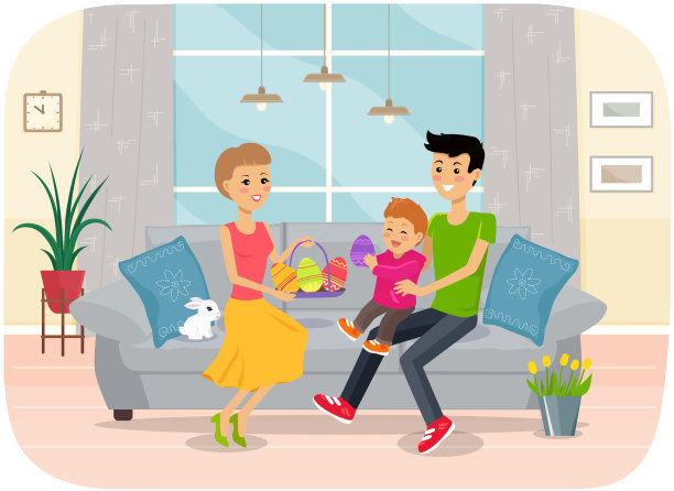 家庭复活节与孩子和成人图片下载