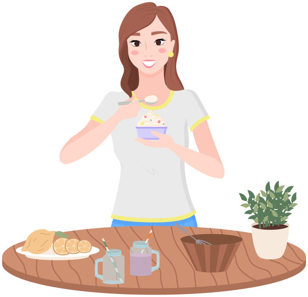 女孩吃天然酸奶甜点的女人图片下载