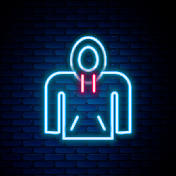 发光的霓虹灯线帽衫图标孤立的砖图片下载