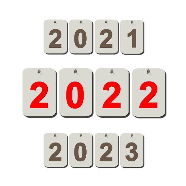 2022年新年-新年的变化-数字挂在白色的墙上单盘图片下载