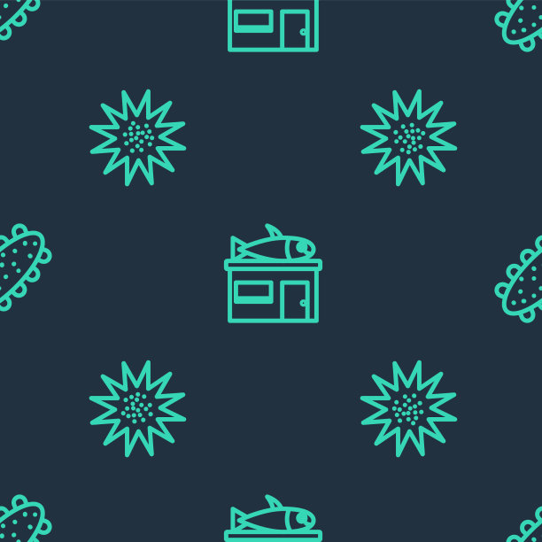 Set line海产品店海胆和黄瓜上图片下载