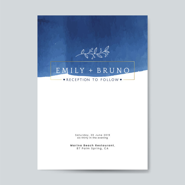 蓝色婚礼请柬图片下载