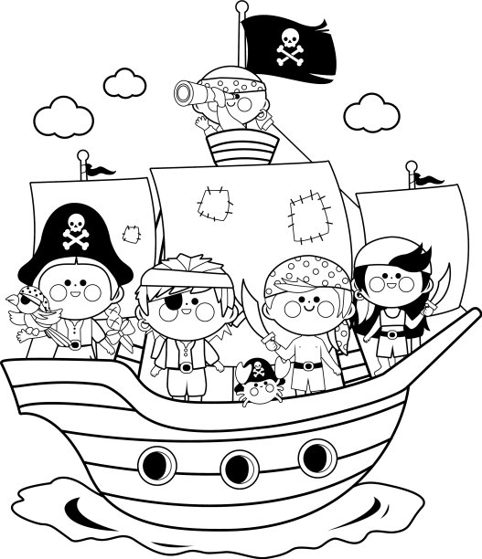 海盗们在海上的船上航行图片下载