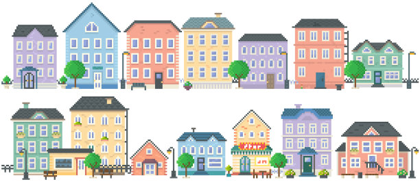 市中心景观有小房子和图片下载