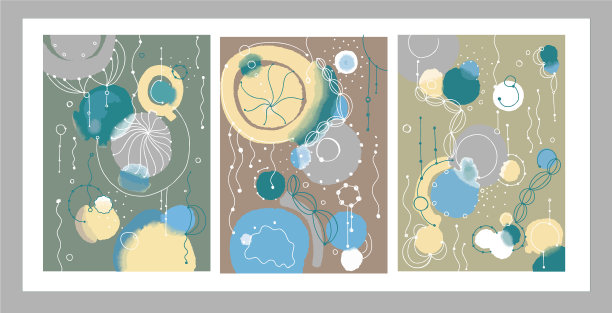 一套三幅极简主义手绘画图片下载