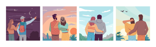 相爱的情侣日夜望着天空图片下载