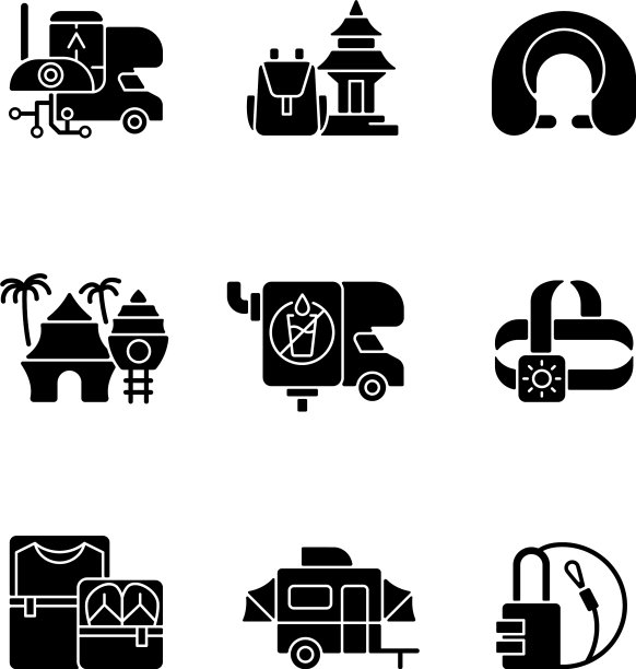 公路旅行黑色象形文字图标设置在空白图片下载