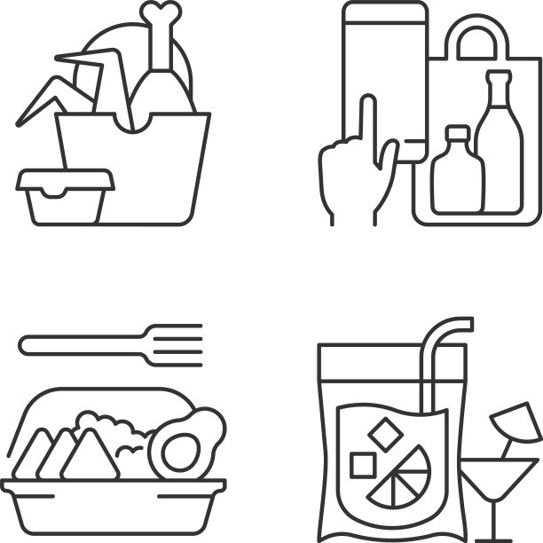 外卖和送货选项线性图标集图片下载