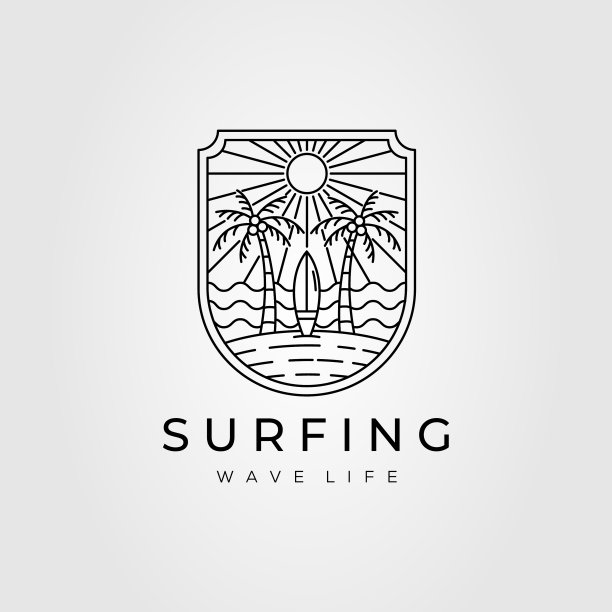 天堂海洋冲浪标志冲浪棕榈树海滩图片下载