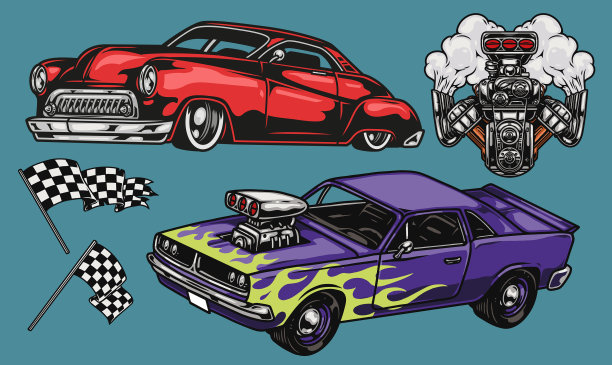 定制汽车五颜六色的复古概念图片下载