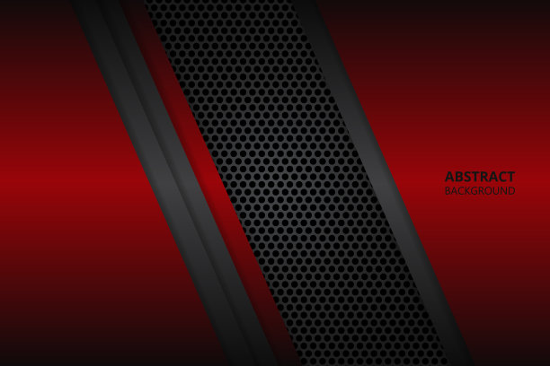 黑色和红色的形状在碳纤维六边形网格上。蜂窝网格上的几何对角线形状。图片下载