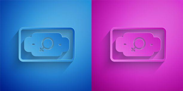 纸割钱增长女性图标孤立在蓝色和紫色的背景。收入的概念。业务增长。投资、储蓄和理财理念。纸艺术风格。向量图片下载