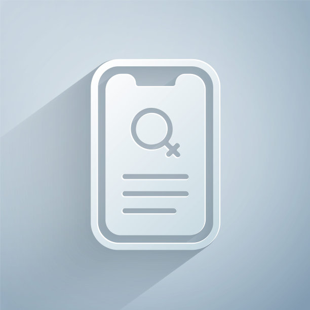 剪纸约会app在线移动概念图标孤立在灰色背景。女性男性轮廓平面设计。夫妻匹配关系。纸艺术风格。向量图片下载