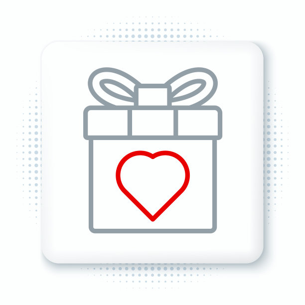 线礼盒和心形图标孤立在白色图片下载
