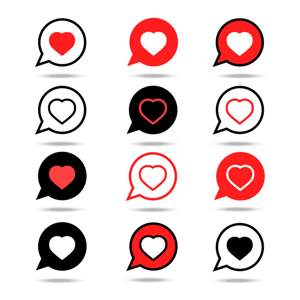 一套心语音气泡图标孤立在白色背景。平面向量插图。图片下载