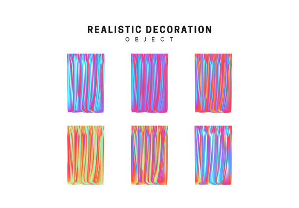 设置逼真的织物窗帘与全息颜色梯度。图片下载
