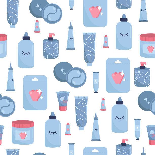 无缝图案与蓝色化妆品图片下载