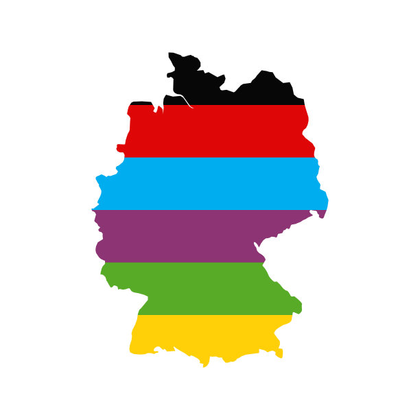 德国地图横绘六种政党颜色，德国联邦选举2021年平面矢量概念图片下载