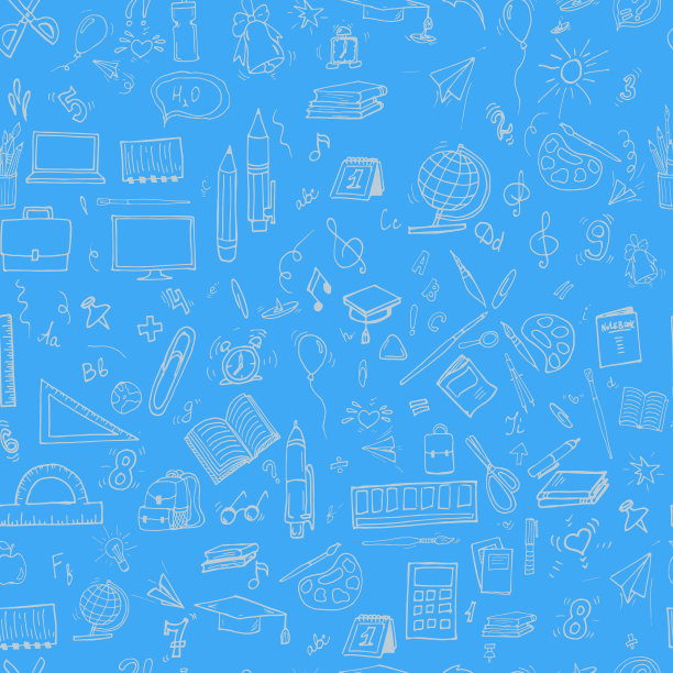回到学校涂鸦无缝图案。手绘背景与学校用品和创意元素。矢量插图设计的笔记本，墙纸，餐巾纸，学校用品。图片下载
