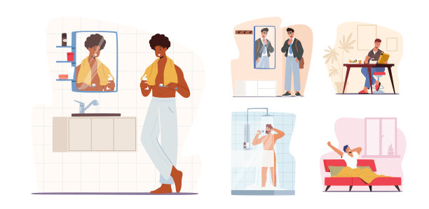 设定男人每日例行的概念，年轻男性图片下载