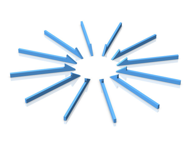 多个箭头聚集在中心。它是一种表示集中和聚集的概念图像。图片下载